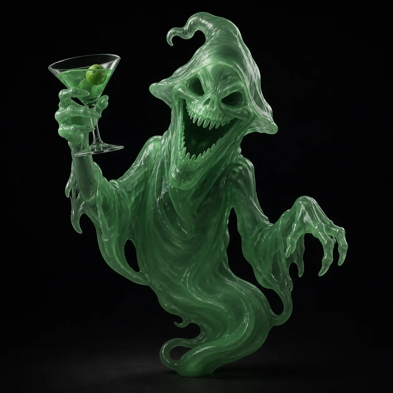 Modelo 3D de personaje slime fantasma estilizado generado a partir de una ilustración de dibujos
