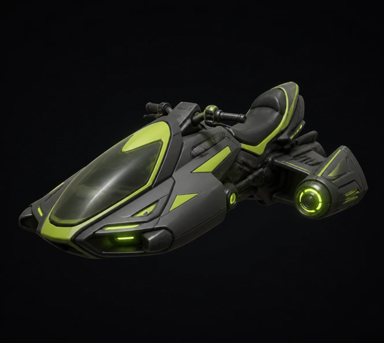 Modelo 3D de moto flotante de ciencia ficción con topología limpia para motores de juego en tiempo real